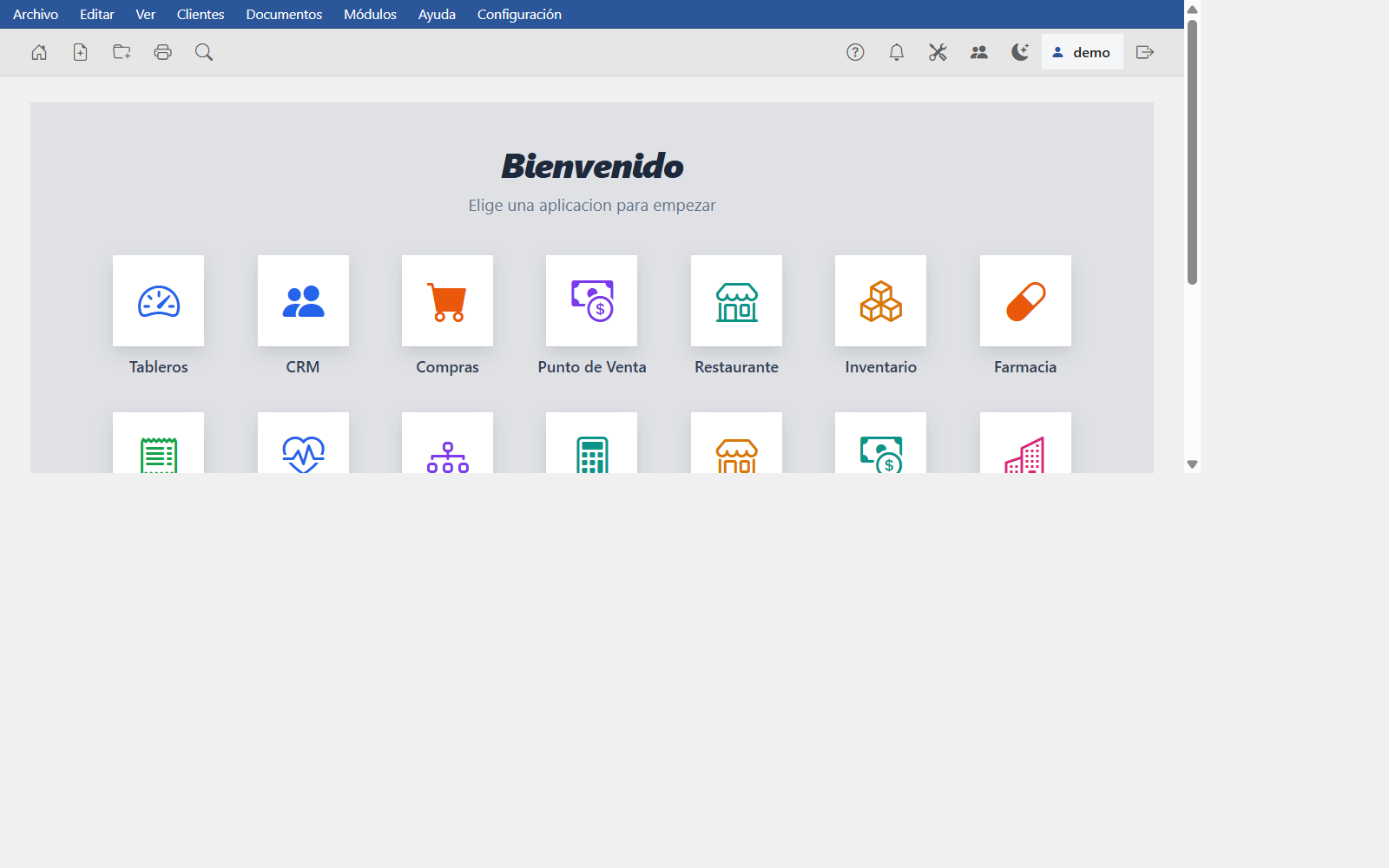 Pantalla principal del sistema Rousse Cloud